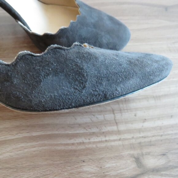 CHLOE Lauren Scalloped Ankle Strap Suede Block Heel Shoes Academia - Size US 7.5 - Picture 7 of 15